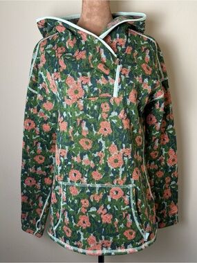 Stio Sweetwater Fleece Hoodie Womens Medium Green Pink Floral Sweater Knit